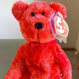 2001 4339 Sizzle Retired Teddy Bear Red Plush Velvet Scarf Ty Beanie Baby MWMT